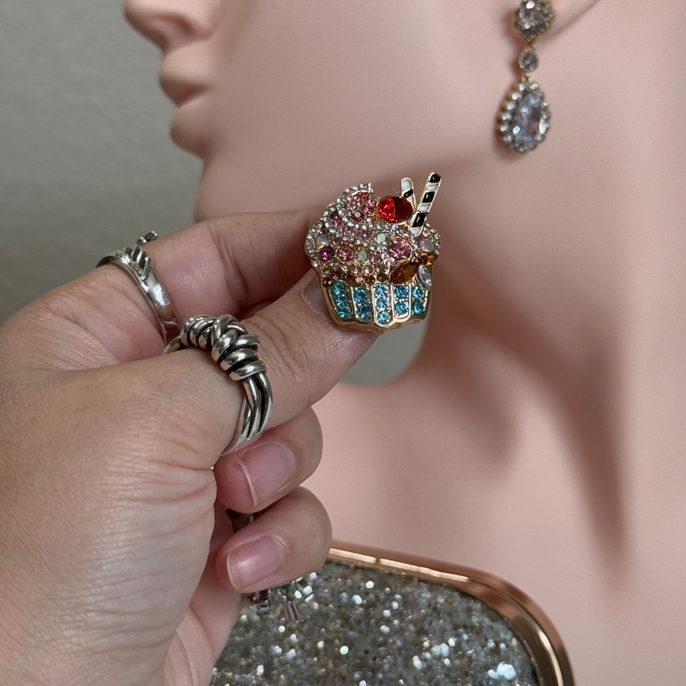 Colorful Cupcake Brooch with Crystals - Picture 7 of 11